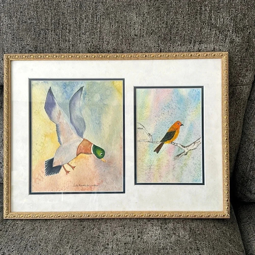 Beautiful vintage watercolor bird painting
